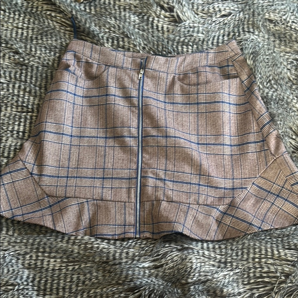 Very J Tan and Brown Asymmetrical A-Line Mini Skirt